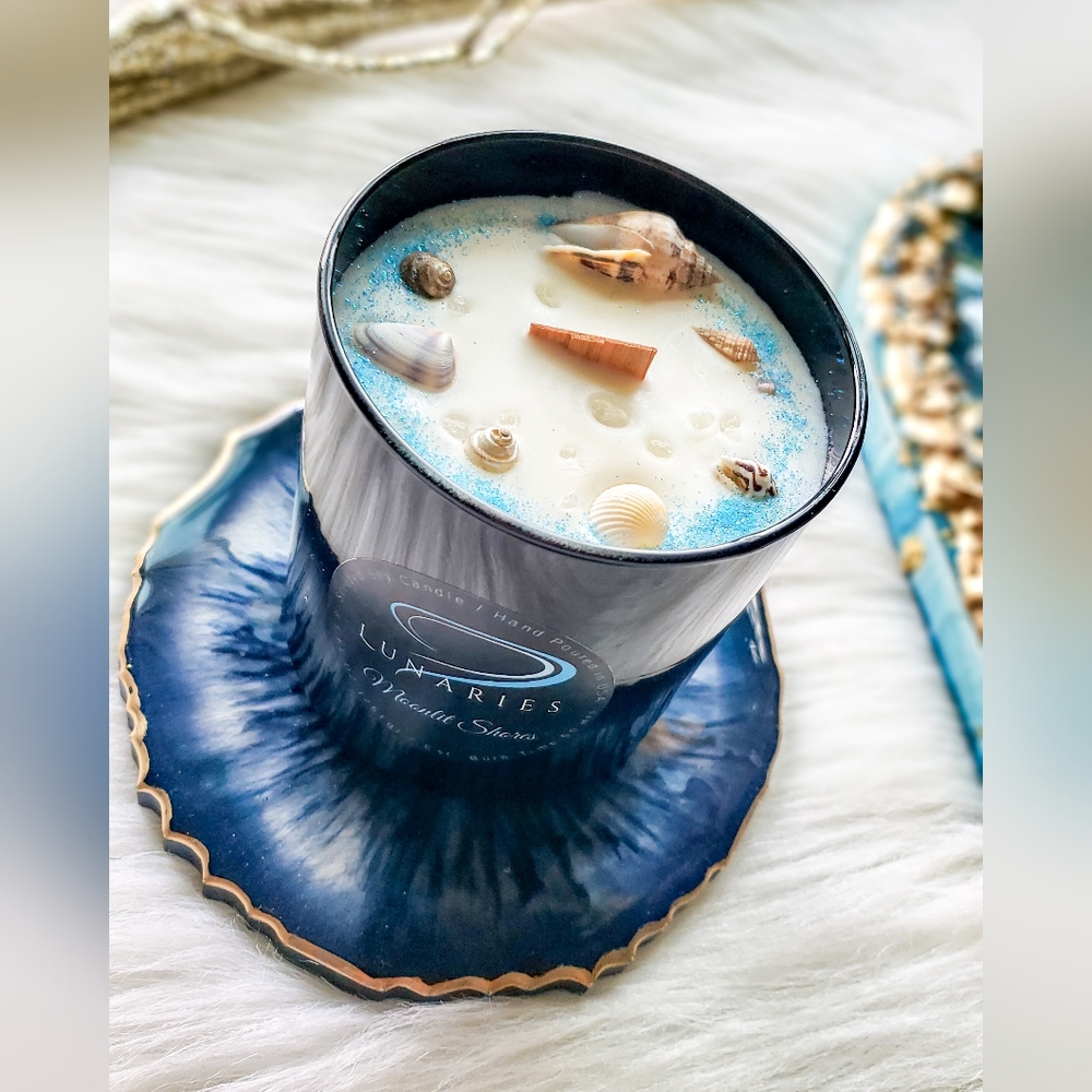 Moonlit Shores Soy Candle with Wood Wick and Botanicals